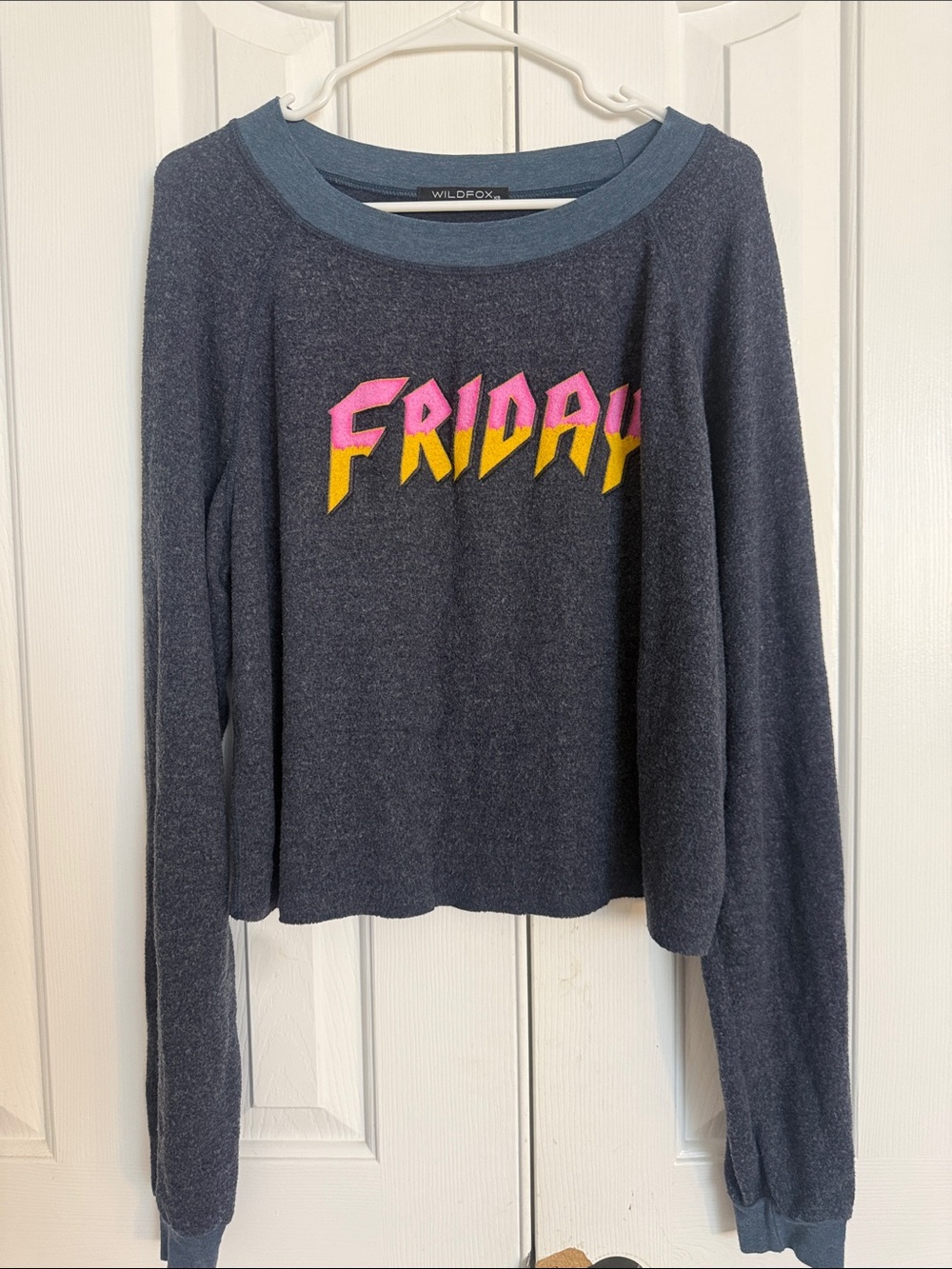 Wildfox Navy 'FRIDAY' Graphic Sweatshirt with Pink & Yellow Lettering